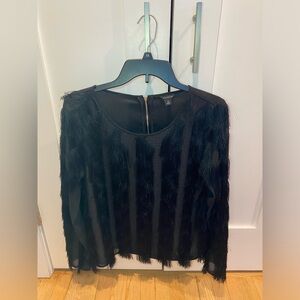 Ann Taylor Black Textured Fringe Top